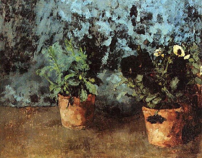 Carl Schuch Zwei Blumentopfe mit Stiefmutterchen France oil painting art